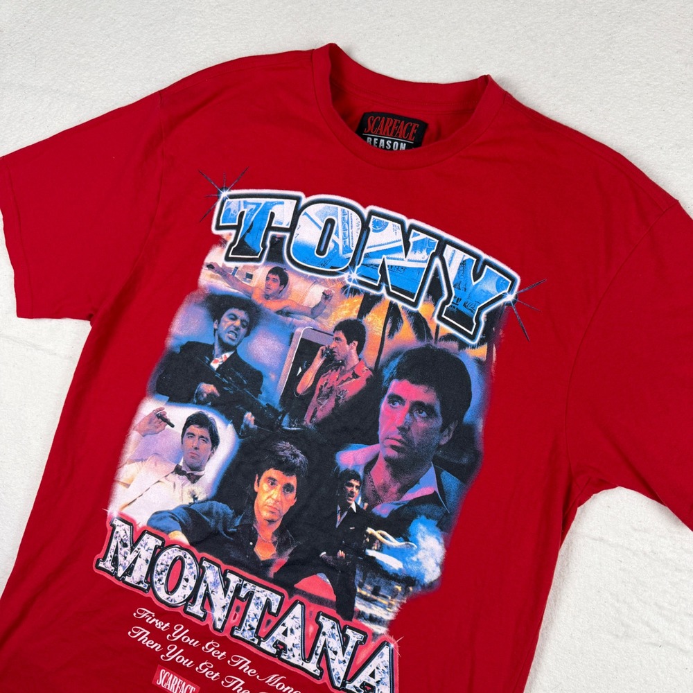 Scarface Reason Tony Montana Red Graphic T-Shirt Mens Large SF-17 Movie Tee
